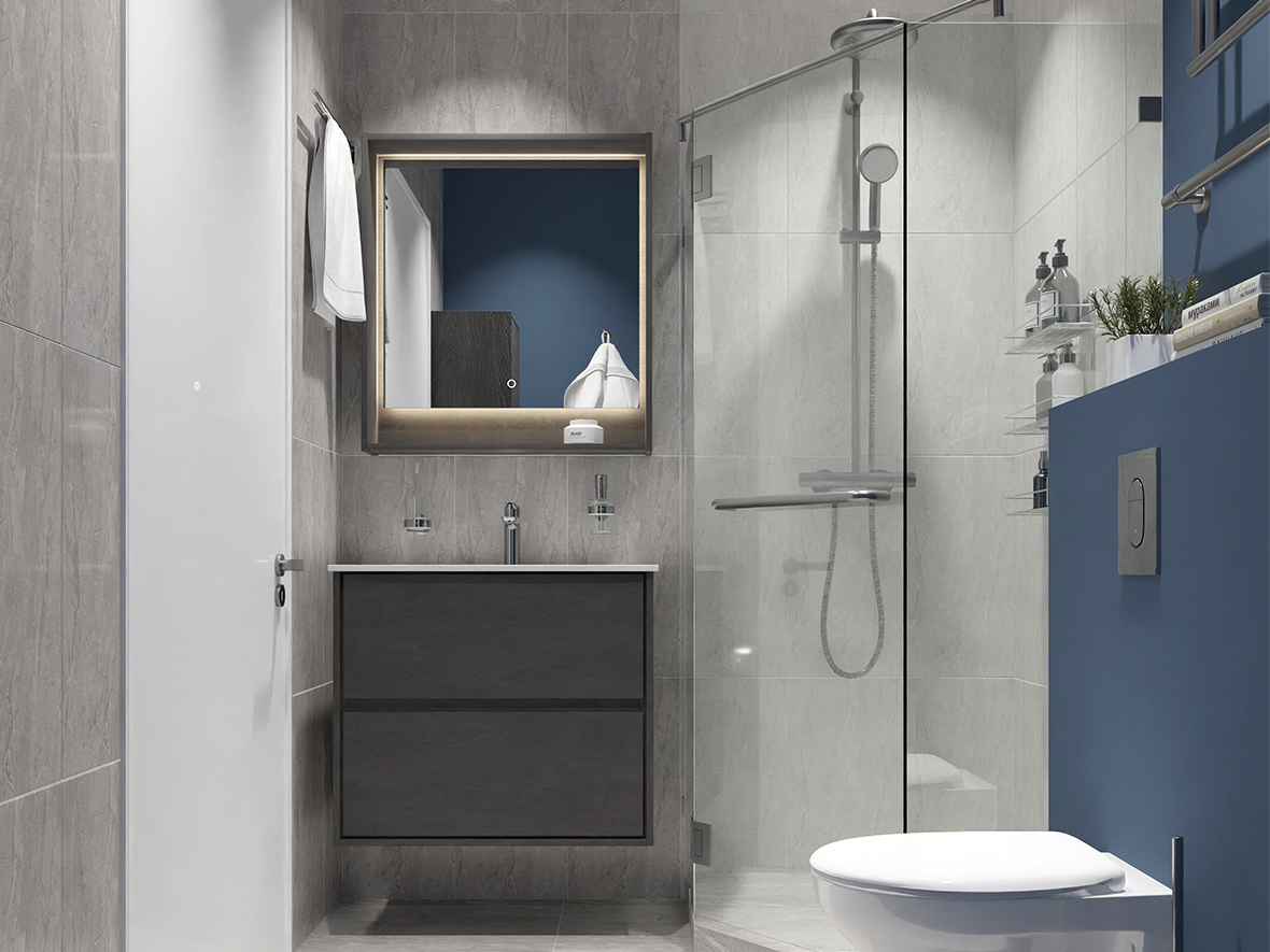 Акцентная стена в винтажном синем цвете в ванной – готовое решение винтернет-магазине Леруа Мерлен Тверь